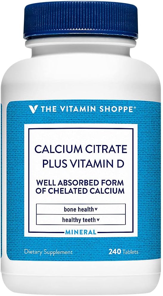 The Vitamin Shoppe Calcium Citrate 400IU - Bone Strength Teeth Health &amp Muscle Function Highly Absorbable (240 Tablets)