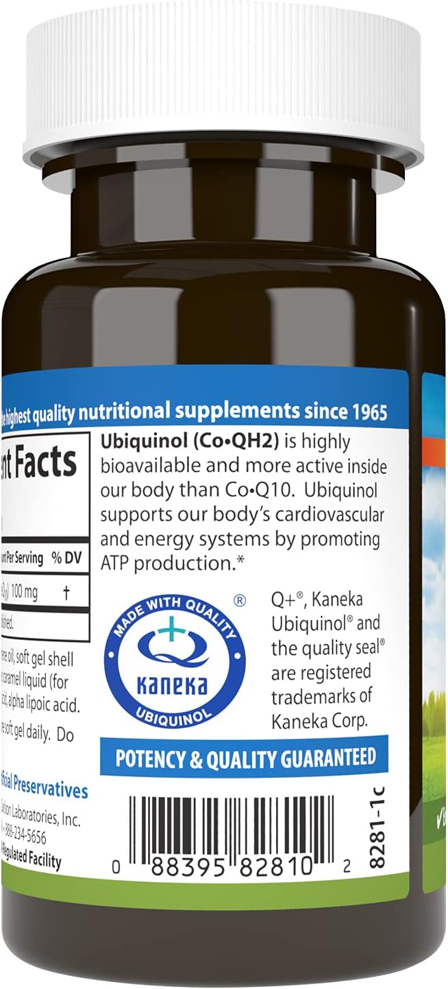 Carlson - Co-QH2 Ubiquinol Active Form of Co-Q10-100 mg Energy Production &amp Heart Health Antioxidant 60 Softgels