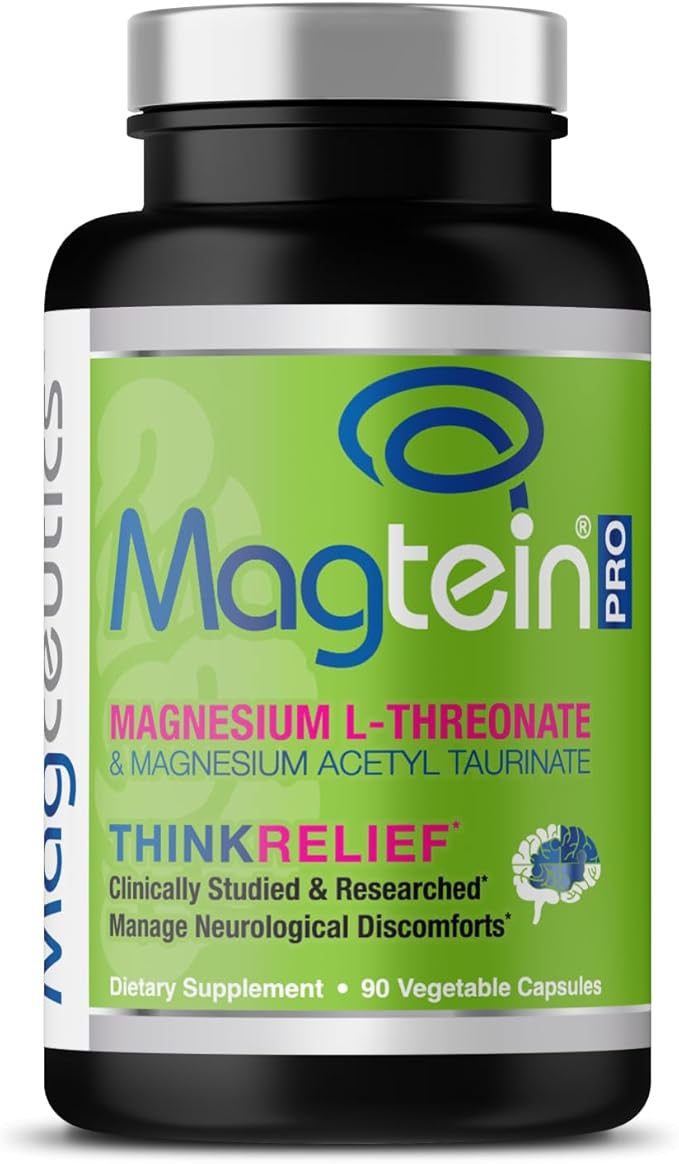 MagteinPRO - Magnesium L-Threonate &amp Mag Acetyl Taurinate Supplement Memory Sleep &amp Brain Health Formula for Men &amp Women Cognitive Support for Adults Clinically Studied- 90 Veg Capsule