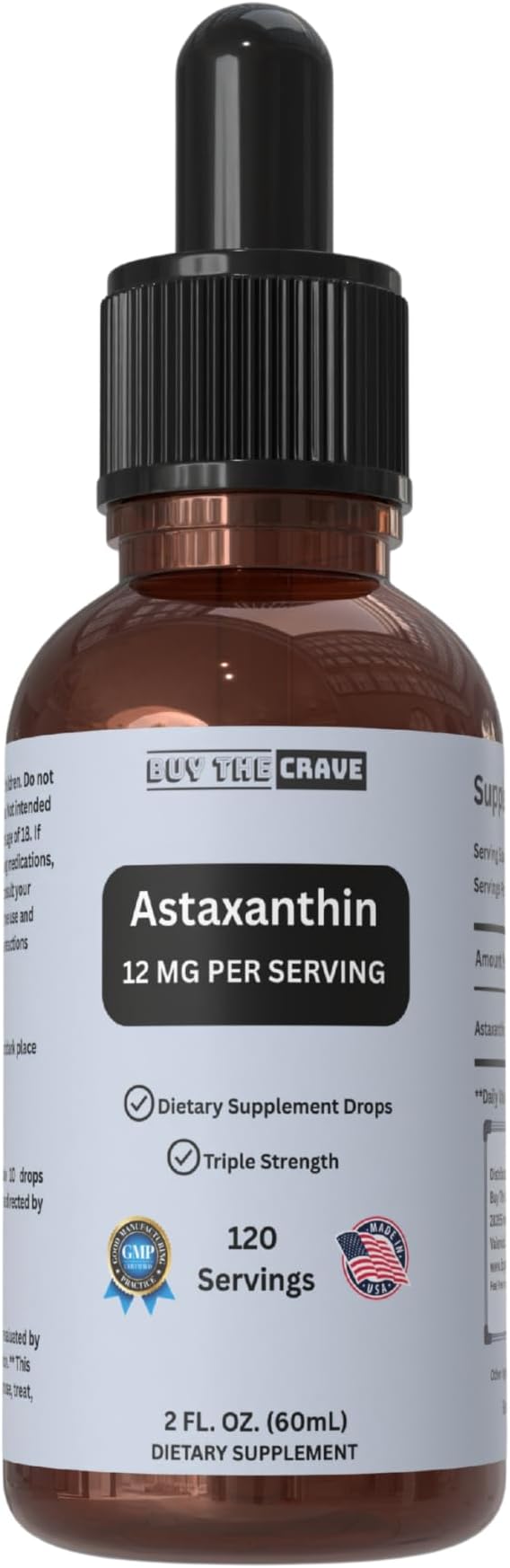 Astaxanthin Liquid Drops Infused with Cold Pressed Extra Virgin Olive Oil – 12mg per Serving – Natural Antioxidant Support – 2 fl oz Dropper Bottle – Vegan Non-GMO
