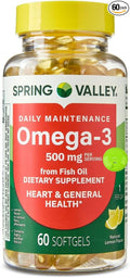 SUREFECT Spring Valley Daily Maintenance Omega-3 from Fish Oil Dietary Supplement Softgels for General &amp Heart Health Support Lemon Flavor 500 mg 60 Count Organizer.