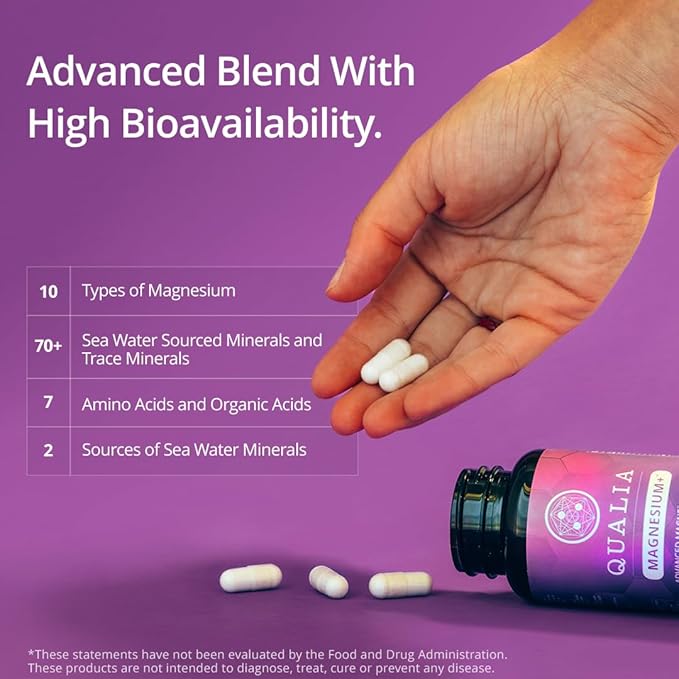 Qualia Magnesium Supplement | 10 Bioavailable Forms Including Magnesium Glycinate with 70+ Supporting Minerals +7 Amino Acids | Doctor-Formulated to Support Sleep Stress Relief Heart Relaxation