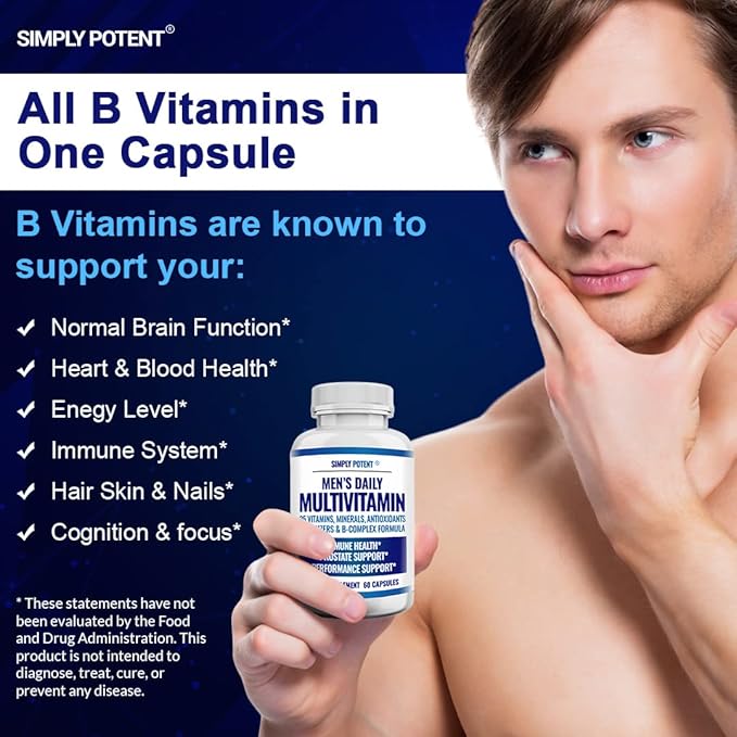 Simply Potent Daily Multivitamin for Men 35 Vitamins with Minerals &amp Antioxidant Vitamins A C D E Biotin B12 Folate Zinc Magnesium &amp Saw Palmetto for Energy Focus Immune &amp Prostate He