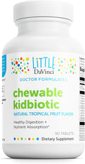 DAVINCI Labs Chewable Kidbiotic - Kids Probiotics to Support Digestion a Healthy Gut Brain Health and Immunity - with Probiotics Amylase and More - Tropical Fruit Flavor - 90 Chewable Tablets