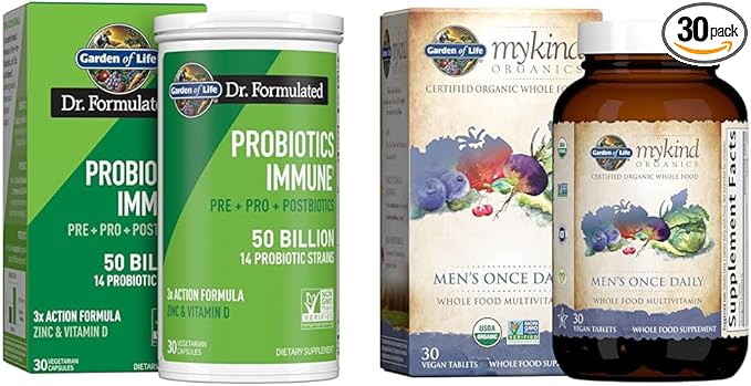 Garden of Life Dr Formulated Probiotics Immune Support &amp Organics Multivitamin for Men - Men's Once Daily Whole Food Vitamin Supplement Tablets Vegan 30 Count