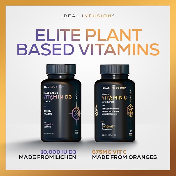 Vegan Vitamin D3 10000iu with K1 K2: Natural Plant Based D3 - Burp-Free Patented Coconut MCT Powder for Improved Absorption - Immune Support &amp Bone Structure (90 Servings) Wildcrafted D3 Lichen