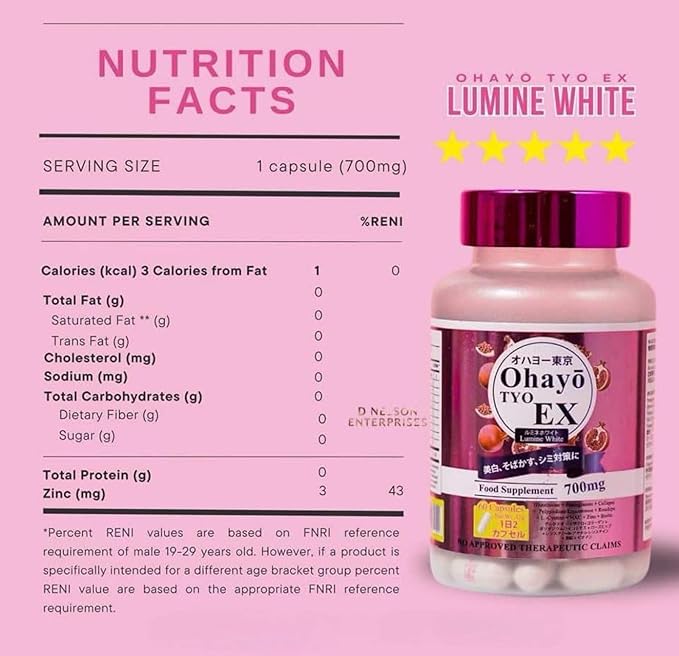 OhayoTYO EX Lumine White Glutathione 700mg 60 Capsules