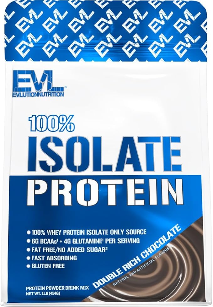 Evlution Nutrition 100% Isolate Whey Isolate Protein Powder 25 G of Fast Absorbing Protein No Sugar Added Low-Carb Gluten-Free (Double Rich Chocolate 1 LB)
