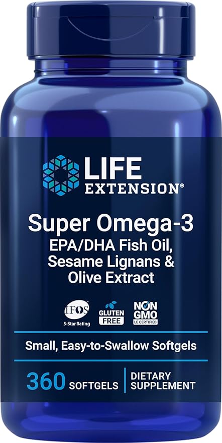 Life Extension Super Omega-3 360 Softgels Easy to Swallow EPA/DHA Omega3 Fish Oil Sesame Lignans &amp Olive Extract