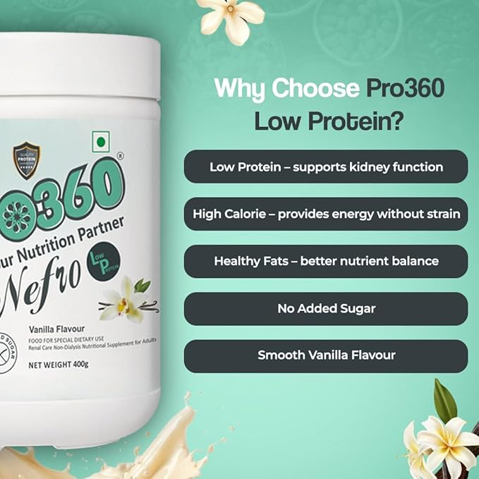 Powder Van.illa Flavour – 400g Low Protein Nutrition Supplement for Kidney Health (Non-Dialysis) – Vanilla Protein Powder Enriched with L-Taurine L-Carnitine &amp Essential Nutrients