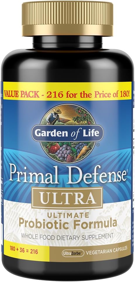 Garden of Life Probiotic Primal Defense Ultra 216 Capsules and Vitamin Code Men's Multivitamin 240 Capsules Bundle