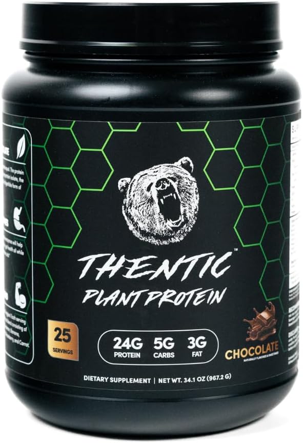 THENTIC Plant Based Protein Powder - Non Dairy Vegan Protein Zero Artificial IngredientsSoy &amp Gluten FreeNo Added Sugar5.8g BCAADigestive EnzymesOrganic Superfoods.25 Servings (Chocolate) 2.