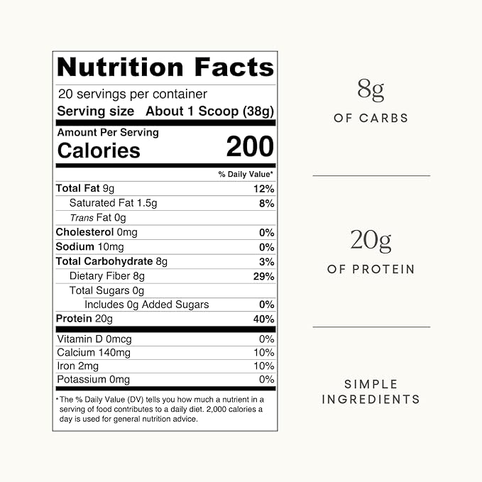 Be Well By Kelly Unflavored Plant-Based Protein Powder Vegan 20G of Protein &amp 8G of Fiber (1 Ingredient 20 Servings) 9 Amino Acids + 3 BCAAs No Soy No Dairy Stevia-Free No Sugar Added 1.68lb