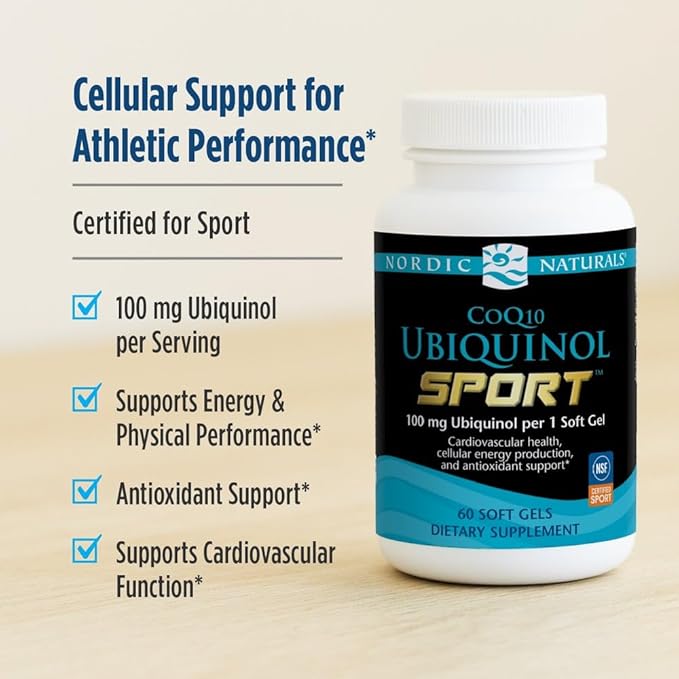 Nordic Naturals Nordic CoQ10 Ubiquinol Sport - 60 Mini Soft Gels - 100 mg Ubiquinol - Heart Health Physical Performance Cellular Energy Production - Non-GMO - 60 Servings