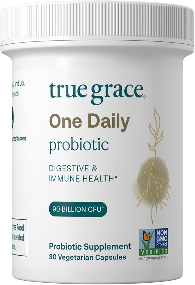 True Grace One Daily Probiotic - 30 Vegetarian Capsules - 90 Billion CFU - Gut Digestive &amp Immune Health Support Blend with Prebiotic Fiber - Gluten &amp Soy Free
