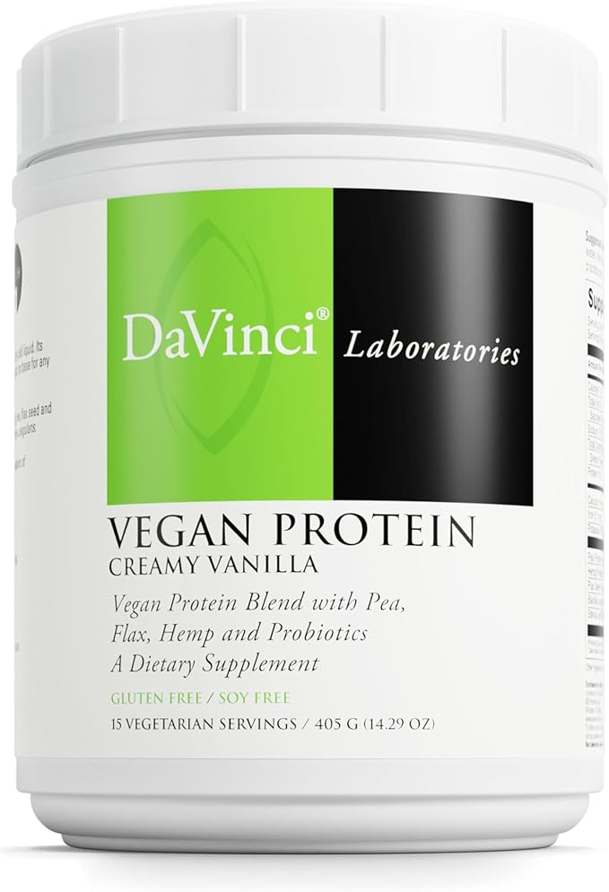 DaVinci Labs Vegan Protein - Protein Powder Supplement Supports Muscle &amp Tissue Repair* - Vegan Protein Supplement with Pea Protein &amp Flax Seed - Creamy Vanilla 15 Servings (405 g)