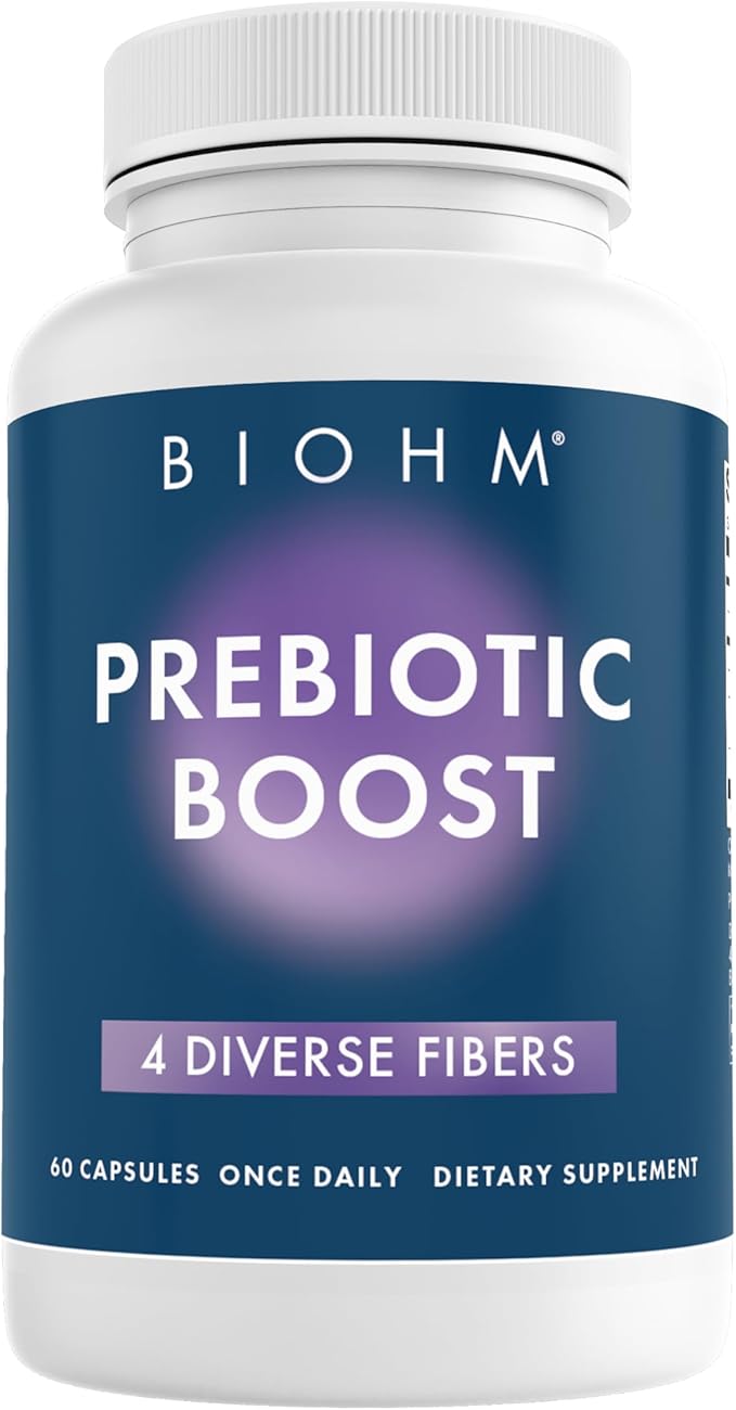 BIOHM Prebiotic Fiber Supplement (60 Capsules) 4 Diverse Dietary Fibers to Support Probiotic Environment Helps Improve Gut Health and Immune System Includes Inulin &amp Apple Pectin Powder