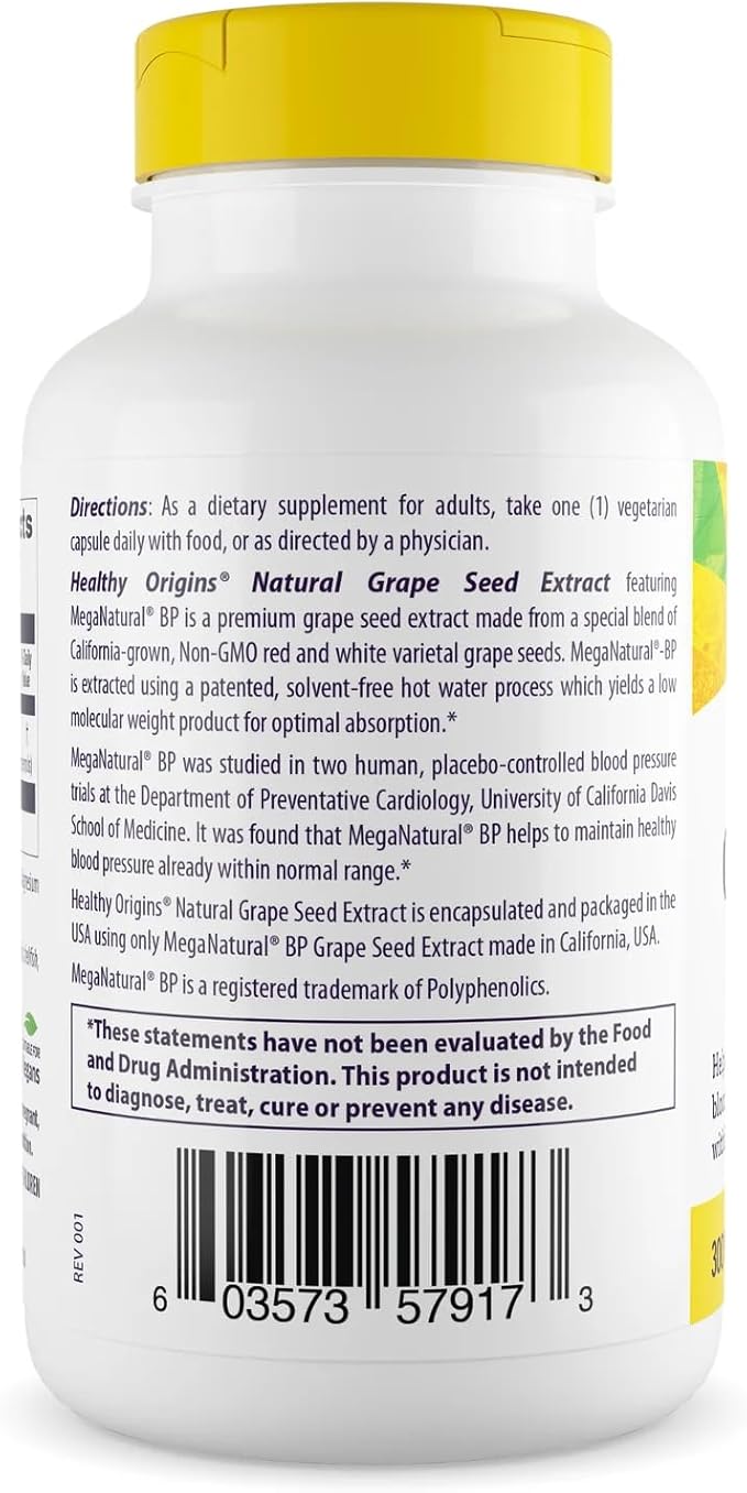 Healthy Origins Grape Seed Extract 300 mg (MegaNatural BP Non-GMO California-Grown Gluten Free Supports Healthy Blood Pressure) 150 Veggie Caps