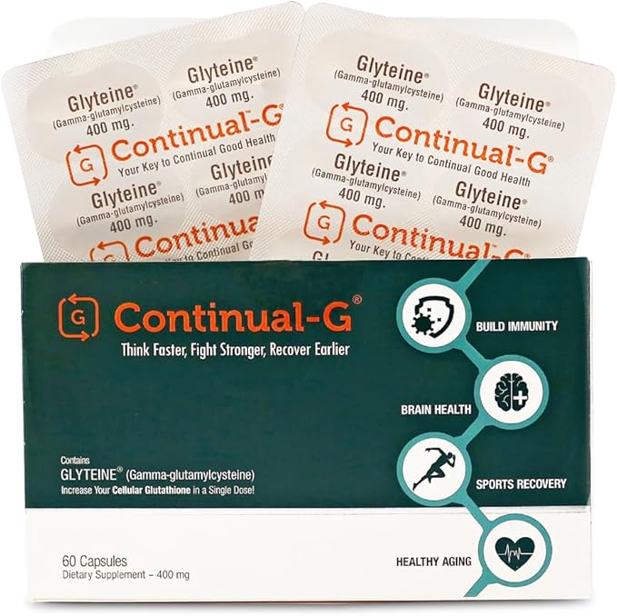 CONTINUAL - G Glyteine 400 mg Capsules | Cellular‑Enhancing Glutathione Supplement | Powerful Antioxidant Support | 30‑Day Supply (60 Capsules)