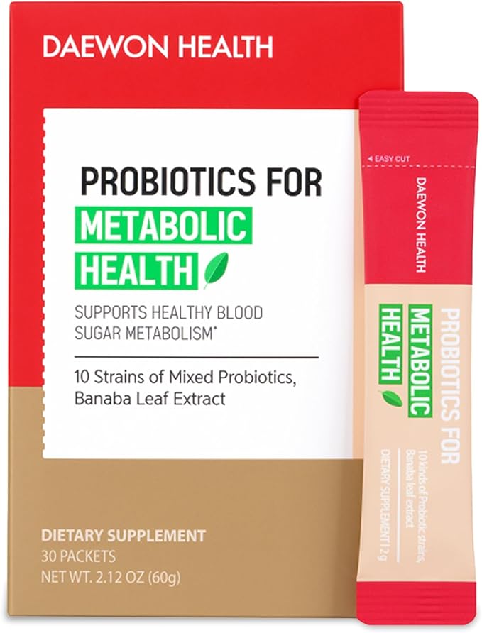 PROBIOTICS for METABOLIC Health – 20 Billion CFU 10-Strain Probiotics &amp Prebiotics Powder Sticks Banaba Leaf Gut Health Immune Support Corosolic Acid Sugar Free (30 Sticks x 2g)