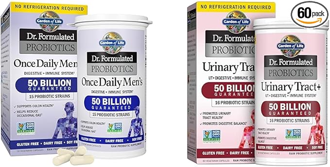 Garden of Life Probiotics for Men Dr Formulated 50 Billion CFU &amp Dr. Formulated - Acidophilus Probiotic Supports Urinary Tract Health Digestive Balance - Gluten Dairy and Soy-Free 60 Count