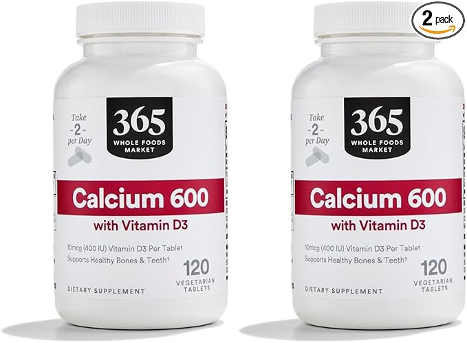 365 by Whole Foods Market Calcium with Vitamin D3 Tablets 120 Count (Pack of 2)