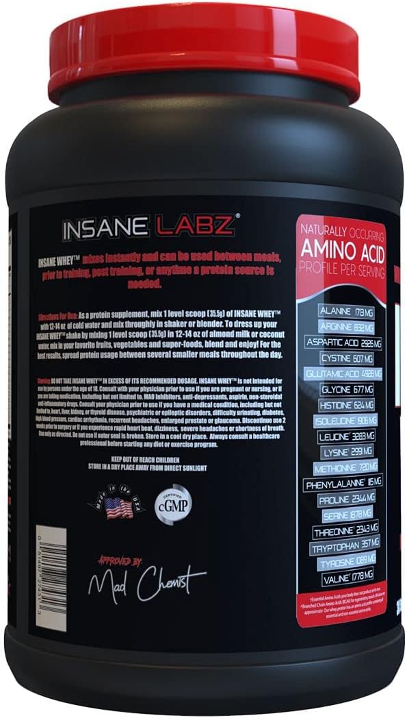Insane Labz Insane Whey100% Muscle Building Whey Protein BCAA Amino Profile Mass Gainer Meal Replacement (Cookies &amp Cream 30 Servings)
