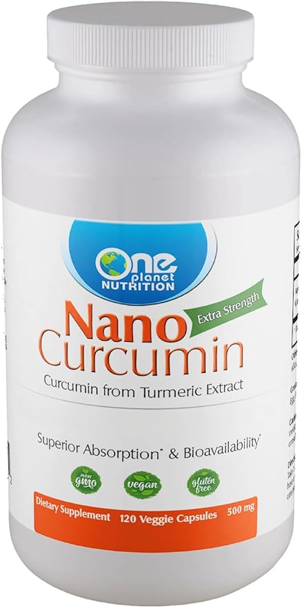 One Planet Nutrition Nano Curcumin 500 mg Veggie Capsules (120 Servings) Nano for High Absorption Supports Immune Health Non-GMO Vegan Gluten-Free