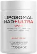 Codeage Liposomal NAD+ with Resveratrol &amp Vitamin B - NAD Plus Ultra for Energy &amp Healthy Aging Support - NAD Vitamin Supplement with Quercetin Betaine Riboflavin - Bioavailable - 90 Capsule