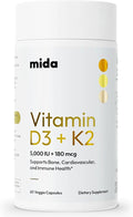 Vitamin D3 K2 5000 IU with MK7 (180 mcg) | Natural Supplement for Bone Strength Heart Health and Immune Support | Vegan Capsule | 60 Servings
