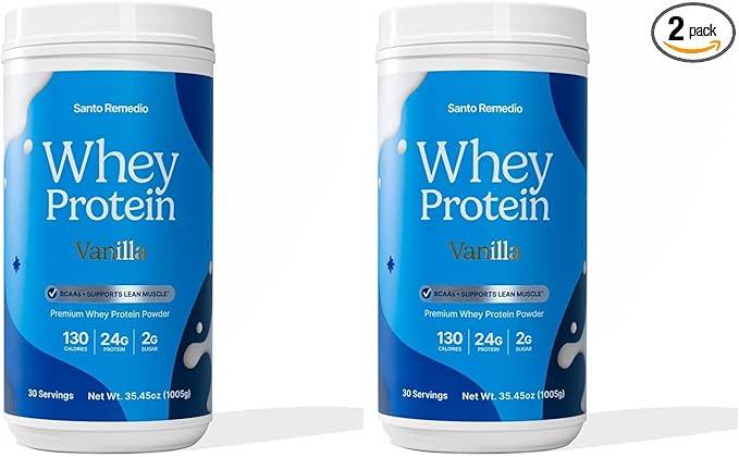 Santo Remedio Vanilla Whey Protein Premium Whey Protein Powder 24g of Protein per Serving 30 Servings (Pack of 2)