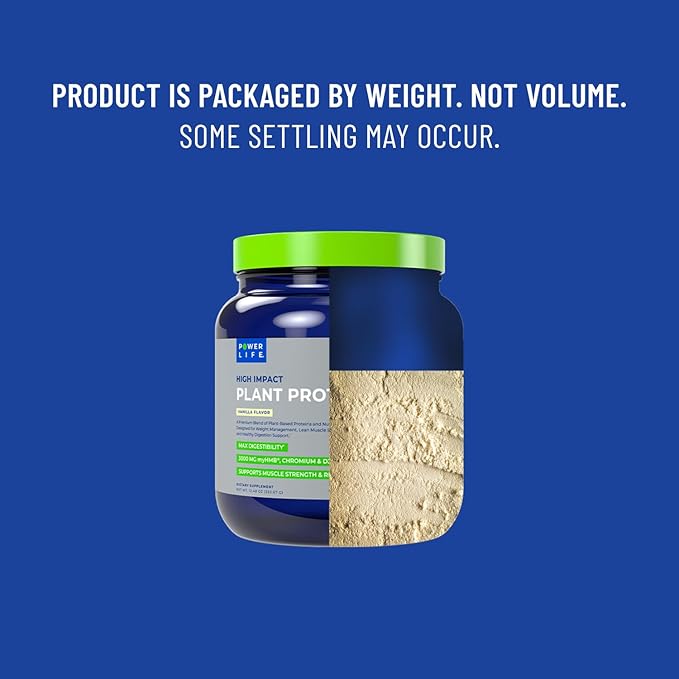 POWERLIFE High Impact Plant Protein Powder with 3000 MG of HMB Plant-Based No Sugar Added Vegan Keto Friendly Non-GMO (Vanilla - New Formula)