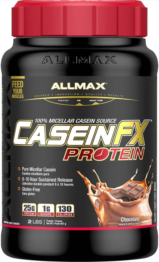 ALLMAX Casein-FX Protein Chocolate - 2 lb - 25 Grams of Slow-Release Protein Per Scoop - Low Carb &amp Zero Added Sugar - Approx. 27 Servings