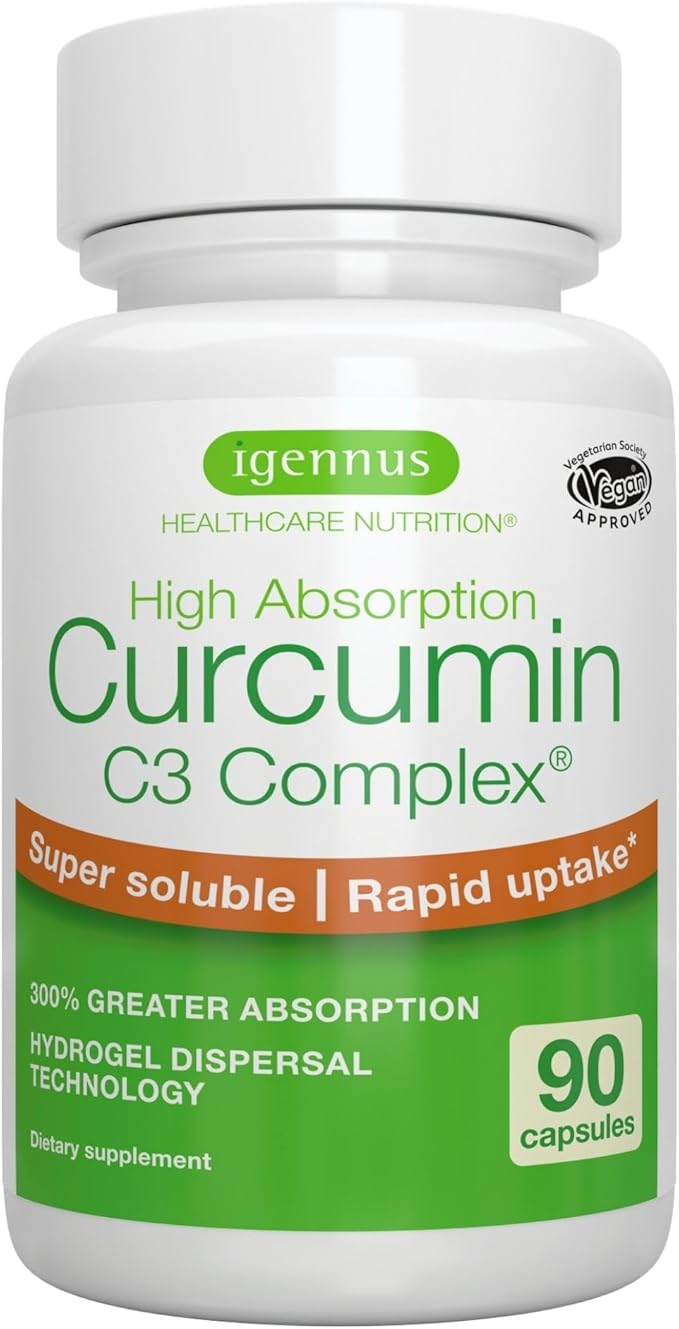Igennus Advanced Curcumin C3 Complex 300% Greater Absorption &amp Rapid Uptake 95% Standardised Extract 90 Servings Clean Label Vegan Supplement 1-a-Day 90 Capsules