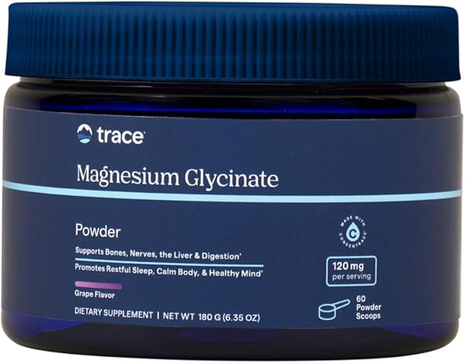 Trace Minerals Magnesium Glycinate Powder - Daily Magnesium Powder for Sleep Support - Calming Bedtime Drink - Natural &amp Gentle - Grape - 180g (60 Servings)
