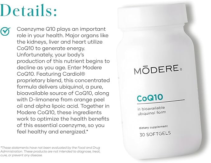 Modere CoQ10 - Bioavailable Coenzyme Q10 Supplement Designed to Support Cellular Energy Production and Everyday Wellness - 30 Capsules