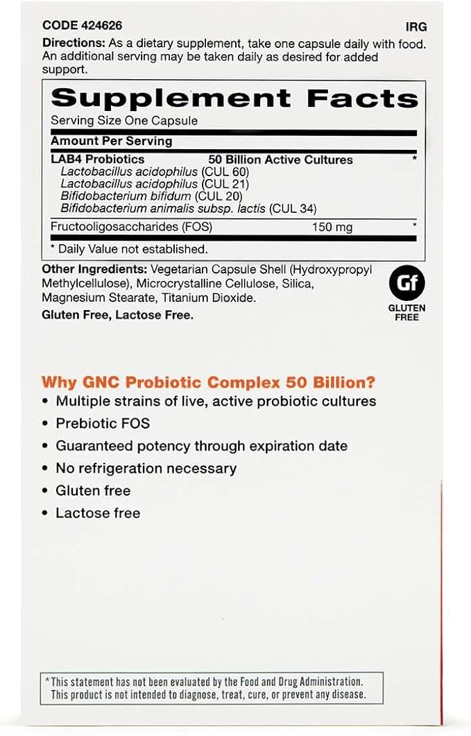 GNC Probiotic Complex Daily Need with 50 Billion CFUs | Clinically Studied Multi-Strain Supports Digestive and Immune Health Vegetarian | 30 Capsules