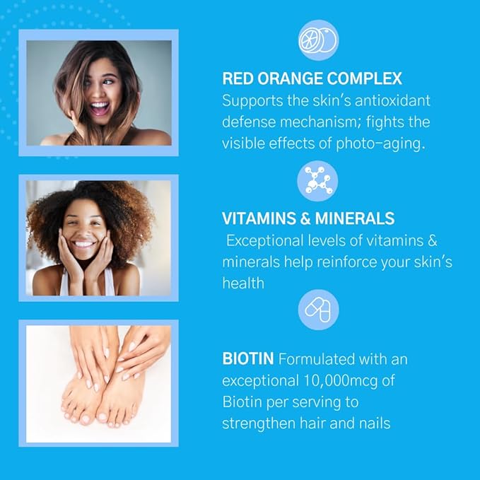 Consult Health Beaute Caps Pro - Supports Hair Growth Skin &amp Nail Health - Collagen Vitamins B6 B7B12 D &amp 10500 mcg Biotin - MSM Blood Orange - Anti-Aging - USA Made - Women &amp Men 6