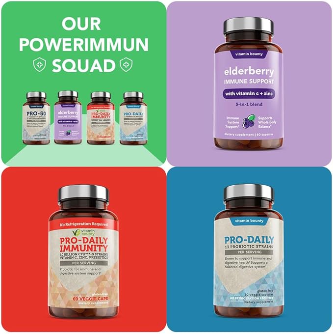 Vitamin Bounty Pro-50 Probiotic 50 Billion CFU - 13 Strain Supplement for Men &amp Women + Prebiotics - Digestive Health &amp Gut Support - Lactobacillus &amp Bifidobacterium - Delayed Release Caps