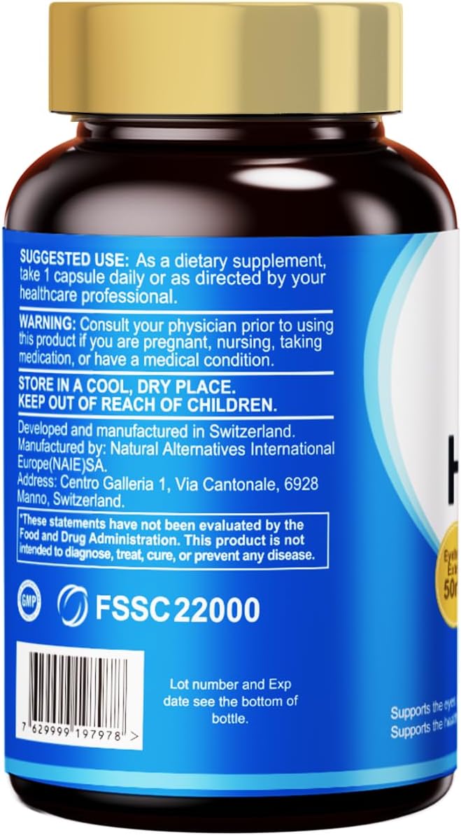 HUJ Eye Health - Eye Supplement for Adults with Pycnogenol®(French Maritime Pine Bark Extract)Bilberry ExtractLutein - Supports Vision Eye Function and Blue Light Protection* - 30 Capsules