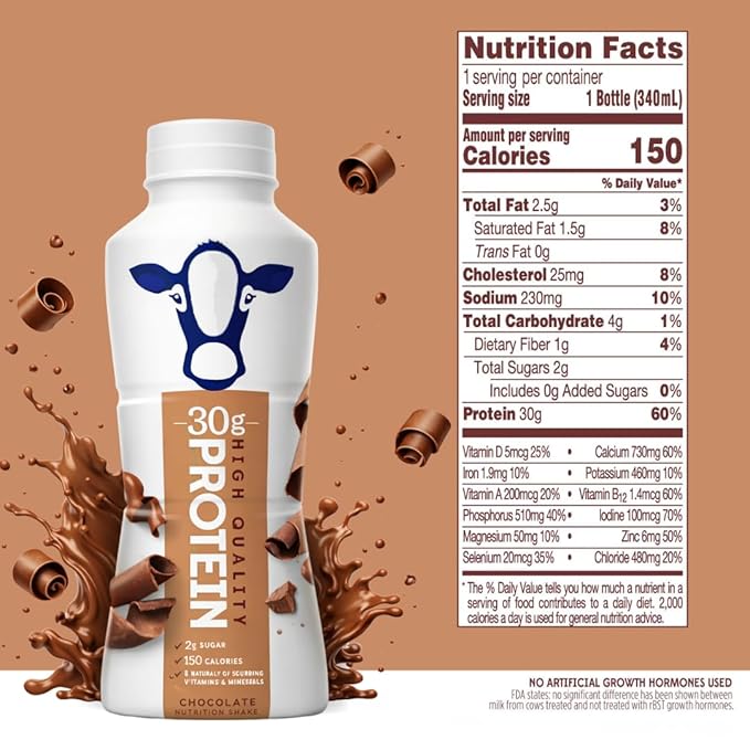 High Protein Chocolate Nutrition Shake – 30g Protein per Bottle | 8 Pack (11.5 Fl Oz) | Only 2g Sugar &amp 150 Calories | Enriched with 8 Naturally Occurring Vitamins &amp Minerals | Low Carb Recove