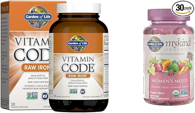 Garden of Life Vitamin Code Raw Iron 30ct Capsules &amp Organics Women's Gummy Vitamins - Berry - Certified Organic Non-GMO Vegan