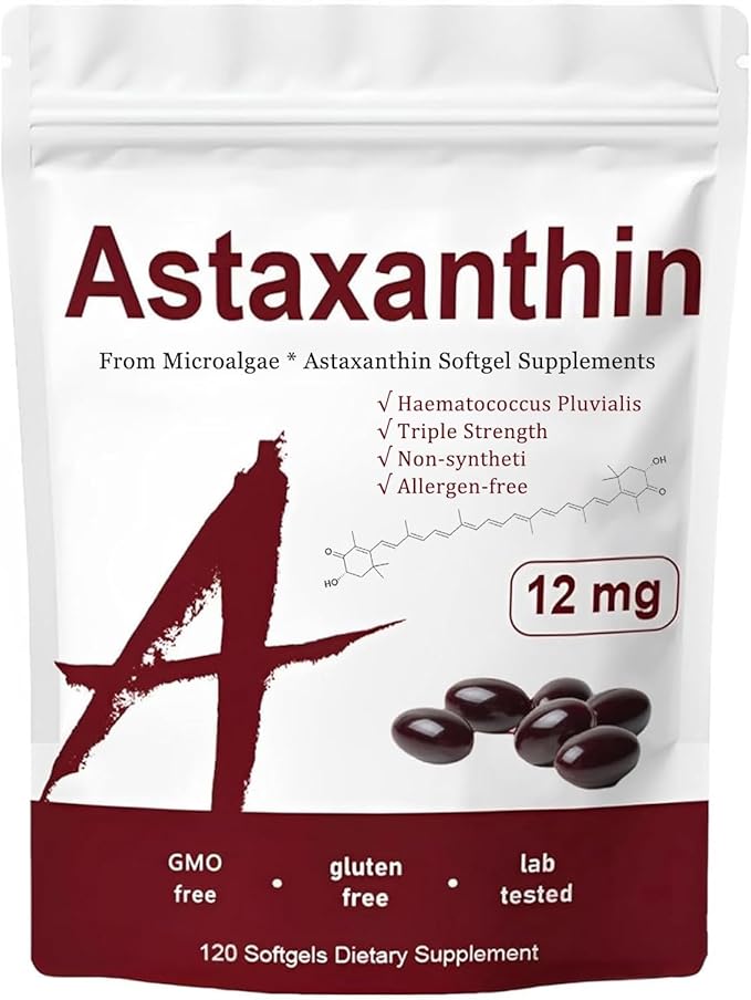Astaxanthin 12mg Triple Strength Skin Vitamins for Women with Antioxidant ActivitySupports Immune Skin Eye &amp Joint HealthPromote Internal CirculationChocolate Flavor120 Servings