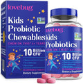 LOVEBUG Probiotics for Kids – Probiotic Chewables with Prebiotic Fiber for Age 4+Daily Children's Gut Health &amp Digestive Support Supplement Sugar-Free Berry Flavor 30 Count