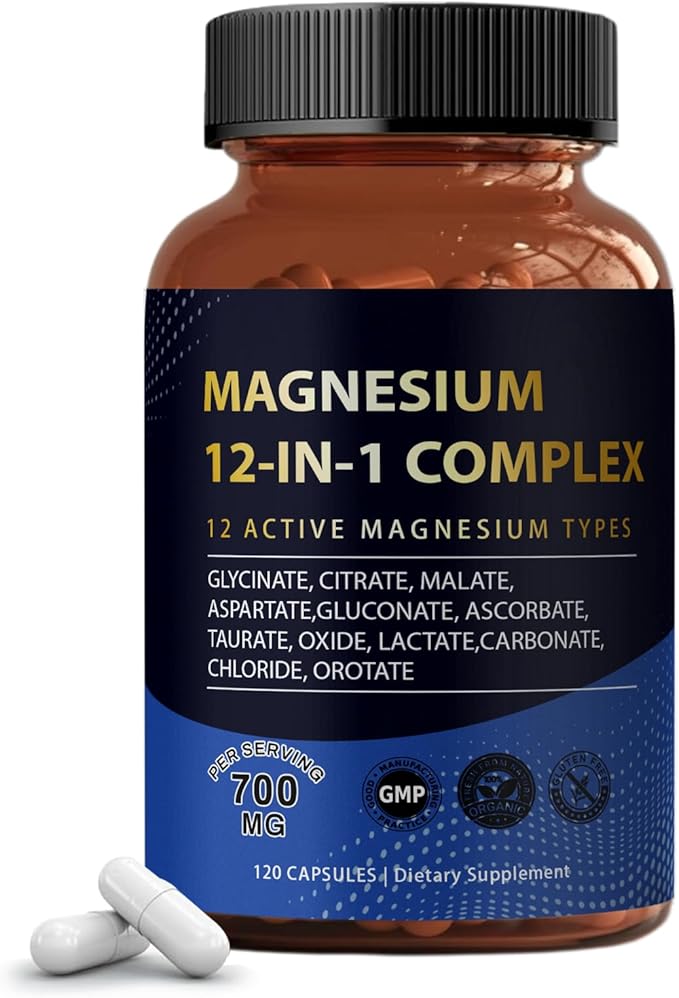 Puravita Magnesium Complex 700mg 12 in 1 Magnesium Supplement with Glycinate Citrate Malate &amp More | Easy Absorption Energy Support Vegan &amp Non-GMO | 120 Capsules (1pc)