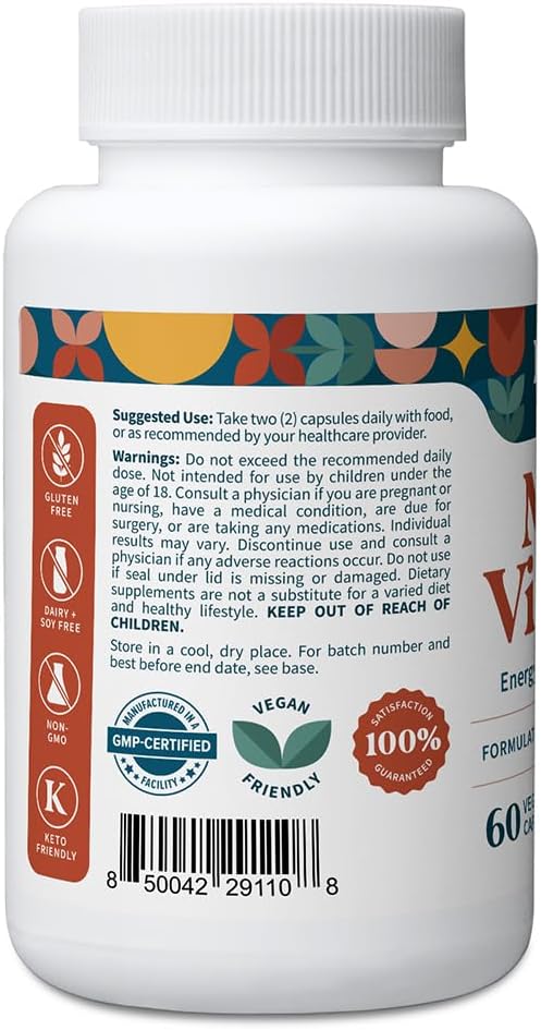 Pattern Wellness Multivitamin for Men &amp Women – Vitamin A B C D E – Supports Energy &amp Wellness – Whole Body Health – Daily Multivitamin Supplement – 60 Vegan Capsules