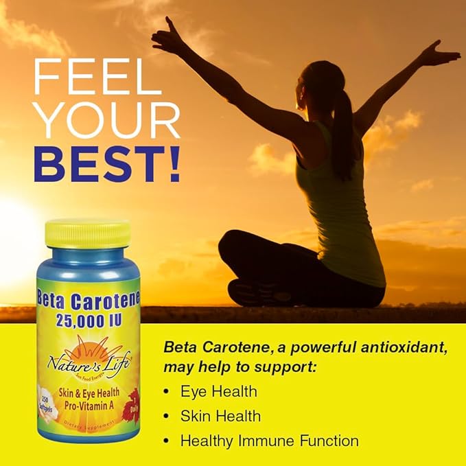 Nature's Life Beta Carotene 25000 IU | Helps Support Healthy Immune Function &amp Skin &amp Eye Health | Antioxidant Dietary Supplement | 250 Softgels
