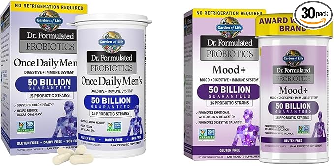 Garden of Life Probiotics for Men Dr Formulated 50 Billion CFU 15 Probiotics &amp Dr. Formulated Probiotics Mood+ Acidophilus Probiotic Supplement