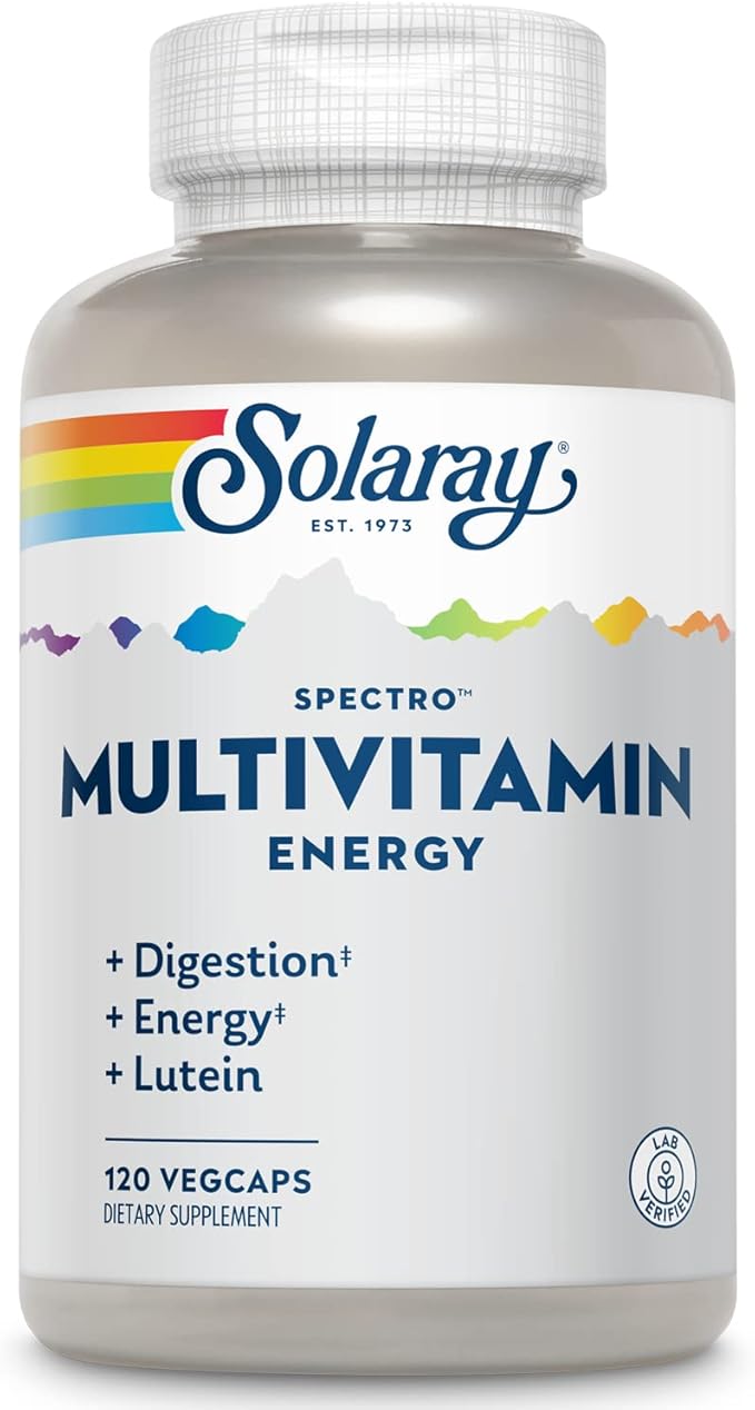 SOLARAY Spectro Energy Multivitamin for Women and Men - Cellular Energy Digestion Eye Health and Immune Support - w/Vitamin A Vitamin B Complex CoQ10 Iron Enzymes Lutein - 30 Serv 120 VegCaps