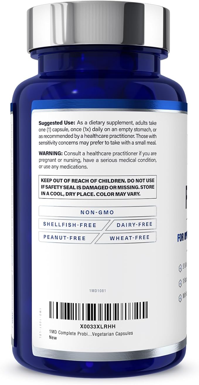 1MD Complete Probiotics Platinum | Supports Digestive Health | with Nourishing Prebiotics 51 Billion Live CFU 11 Strains Dairy-Free | 30 Vegetable Capsules (2-Pack)